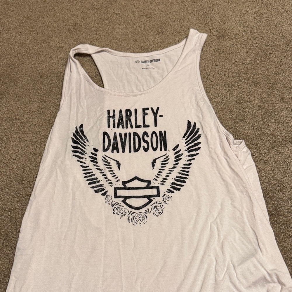 Harley-Davidson White Tank Top with Black Graphic